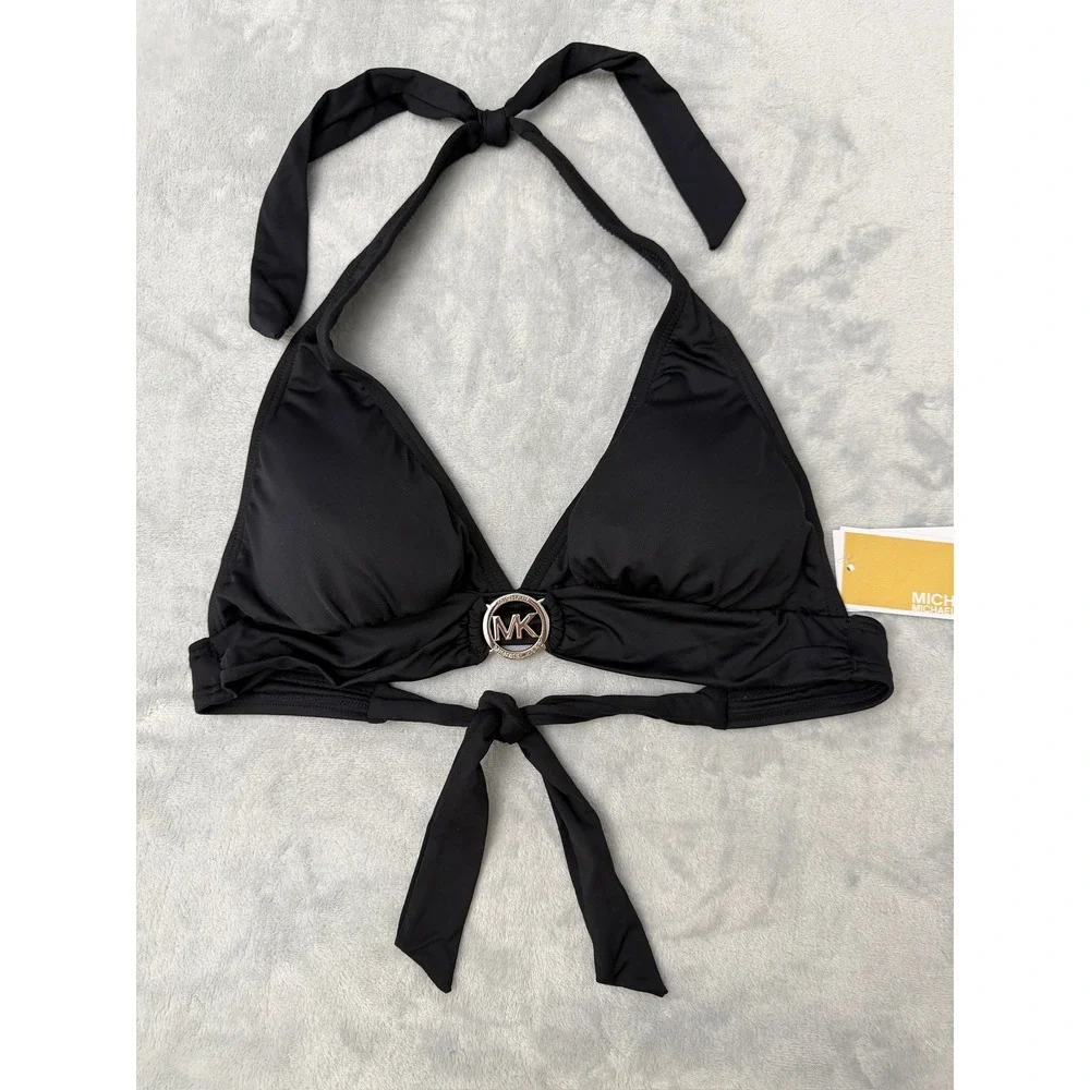 MICHAEL Michael Kors Women's Logo-Ring Halter Bikini Top Small $78 NEW
